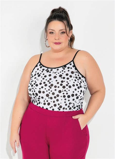 Blusa de Alças Poá Branca Plus Size Marguerite