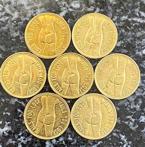 Lot Of Vintage Nude Sexy Lady Heads I Win Tails You Lose Tokens Novelty Adult Brass Coins Mm