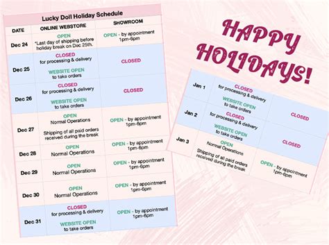 Lucky Doll Shop Holiday Operating Schedule Lucky Doll Pin Up Lingerie