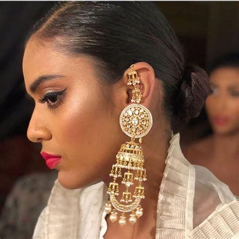 Long Ear Cuff Jhumkas In Polki Oversized Earrings Polki Earrings