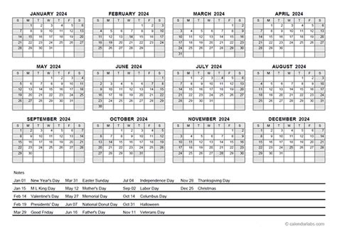 2024 Yearly Calendar Printable Pdf With Holidays Template Pdf Joane