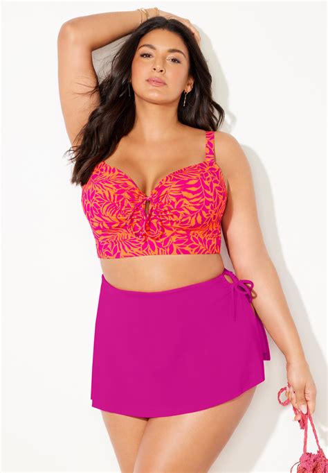 Bra Sized Tie Front Longline Underwire Bikini Set With Asymmetrical Skirt Swimsuits For All