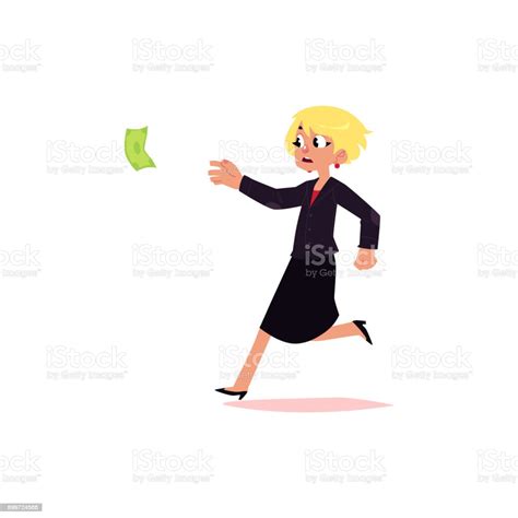 Vector Flat Office Worker Woman Running For Money Stock Illustration