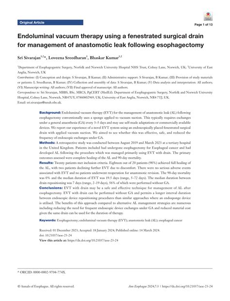 Pdf Endoluminal Vacuum Therapy Using A Fenestrated Surgical Drain For