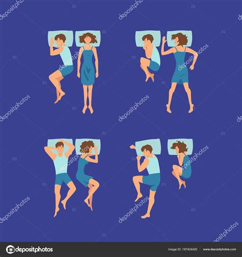 Vector Set Of Couple Of Man And Woman Sleeping On Pillows Poses