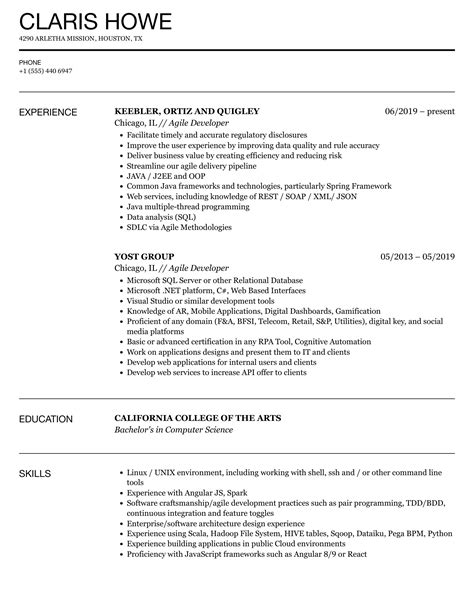 Agile Developer Resume Sample