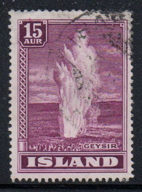 Iceland Sc 203 1938 15 Aur Deep Rose Violet Geyser Stamp Used Europe