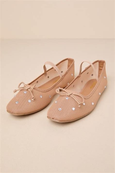 Miliah Light Nude Mesh Rhinestone Ballet Flats In Rhinestone Ballet Flats Nude Ballet