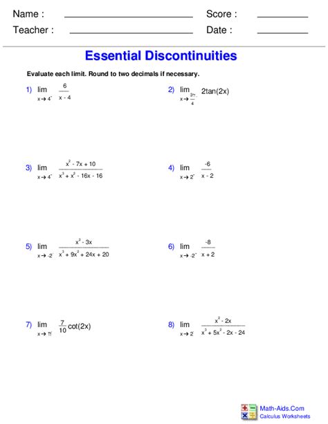 Limits And Continuity Worksheet With Answers Ivuyteq