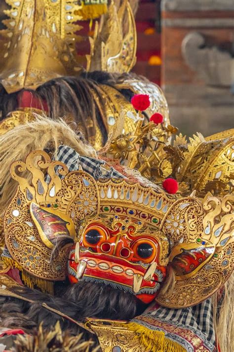 Close Up Of The Head Of A Barong A Mythological Lion At A