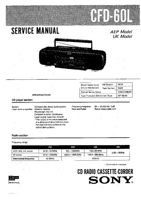 SONY CFD60L SM EN Service Manual download, schematics, eeprom, repair ...