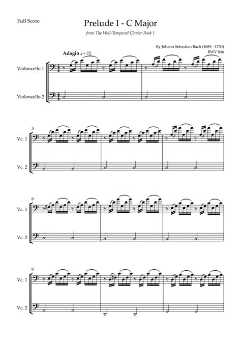 Prelude 1 In C Major Bwv 846 From Well Tempered Clavier Book 1 For Cello Duo Sheet Music