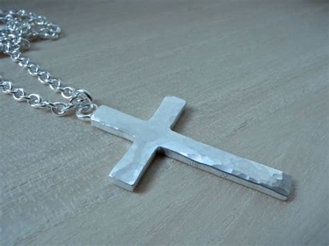 Large Silver Mens Cross Necklace Handmade Religious Cross Pendant Men Style Jewellery T For