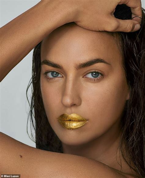 Irina Shayk Poses Naked While Wearing A Karat Gold Lip Mask Daily