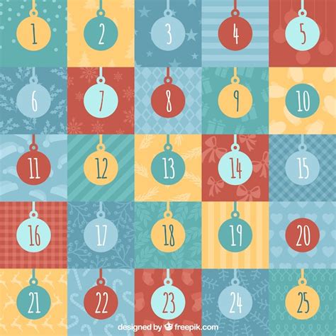 Calendario de adviento simple con bolas de árbol Vector Gratis