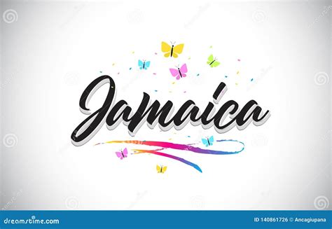 Jamaica Handwritten Vector Word Text With Butterflies And Colorful