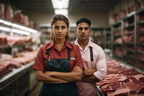 Um Jovem Trabalhador Masculino E Feminino Uniforme De Trabalho Fica