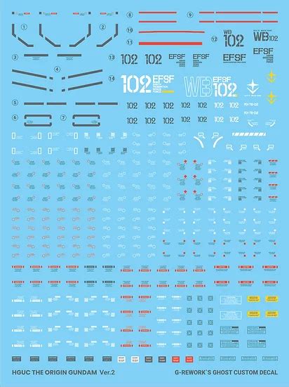 G Rework Hg Rx 78 02 Origin Gundam Waterslide Decals Version 2