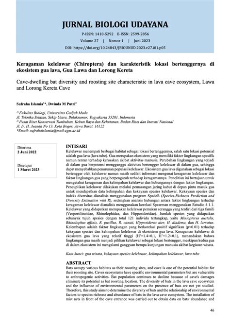 (PDF) Keragaman kelelawar (Chiroptera) dan karakteristik lokasi bertenggernya di ekosistem gua ...