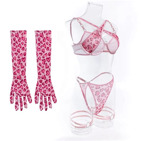 Lism Custom Cross Border Foreign Trade Breathable Pink Heart Gathered Sexy Lingerie Thong Gloves
