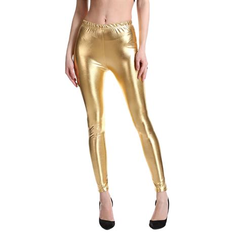 Perzoe Women Leggings Mid Rise Elastic Waistband Shaping Faux Leather