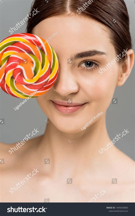 Happy Naked Woman Covering Eye Colorful Stock Photo Shutterstock