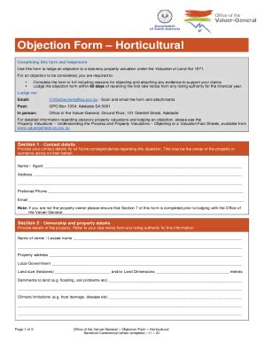 Fillable Online Horticultural Objection Form Horticultural Objection