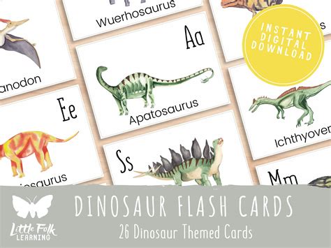 Dinosaur Flash Cards Printable Montessori Homeschool Etsy