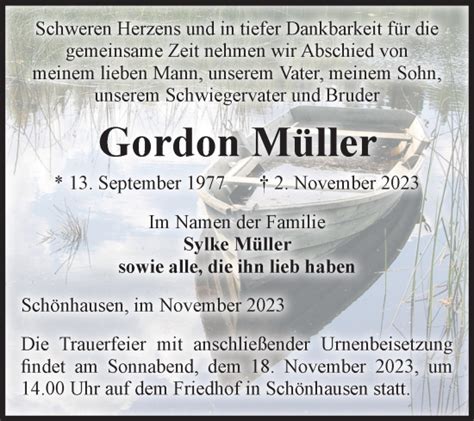 Traueranzeigen Von Gordon M Ller Abschied Nehmen De