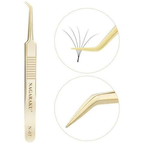 Nagaraku Tweezers For Eyelash Extensions Gold Curved Angled Volume Cluster Super Light Weight