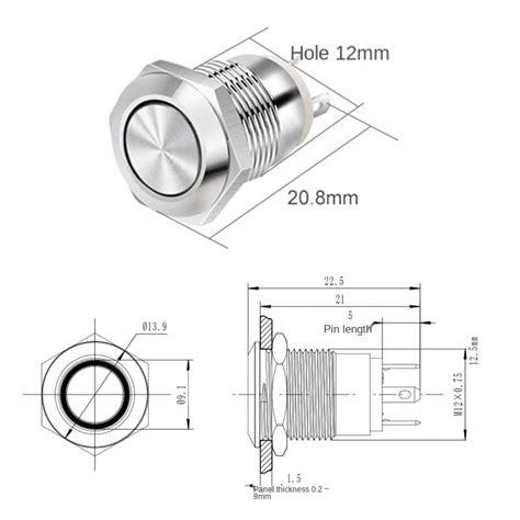 Metalen Drukschakelaar 12V OFF ON 12mm Pulsschakelaar 12V 24V