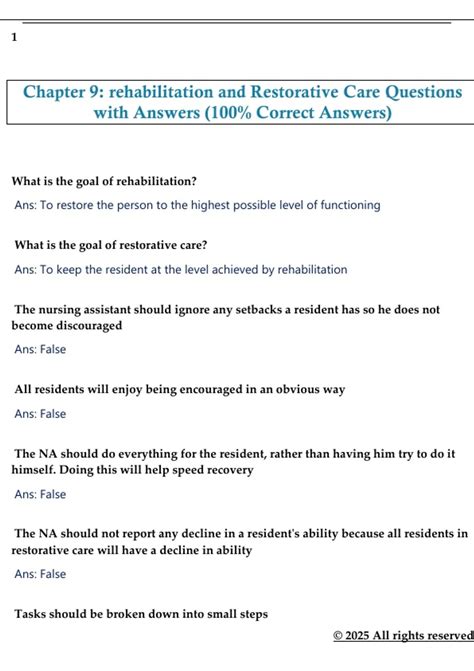 Chapter 9: rehabilitation and Restorative Care Questions with Answers
