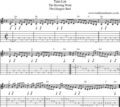 Scottish Tune Score Guitar Chords Tabs Tam Lin Guitar Tabs Songs