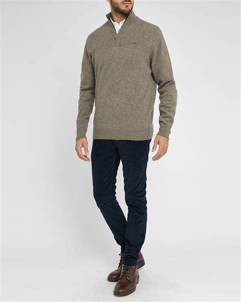 Hackett Light-grey Zip-neck Elbow Patches Sweater in Brown for Men | Lyst