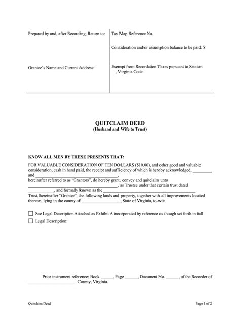 Virginia Quitclaim Deed Husband And Wife To Trust Form Fill Out And Sign Printable Pdf