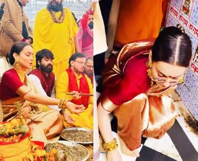 Kangana Ranaut Gracefully Sweeps Temple Floor In Saree And Sunglasses