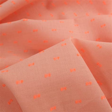 Tissu Voile De Coton Plumetis Orange Fluo Oeko Tex Mercerine