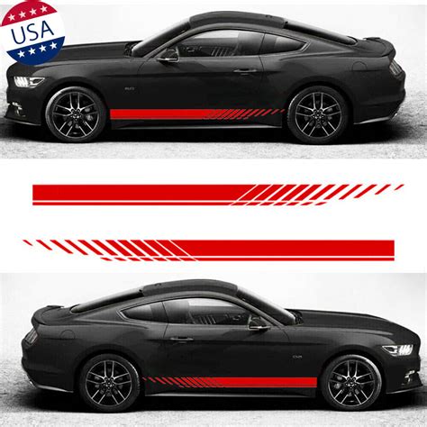 2x Red Sport Racing Stripe Graphic Stickers Car Body Side Door Vinyl