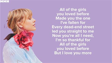 Taylor Swift All Of The Girls You Loved Before Lyrics Youtube