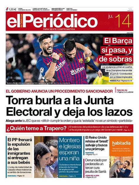 Las Portadas De Los Periódicos Del Jueves 14 De Marzo De 2019