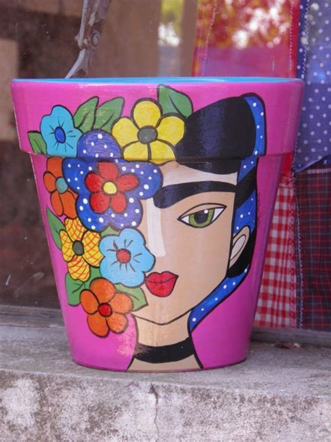 Frida Frida Kahlo Maceta Pintada A Mano Macetero Cactus Flower Pot Art