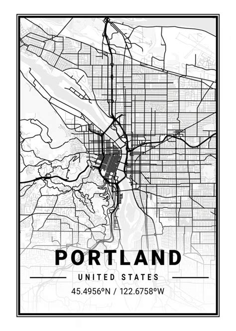 'Portland Light City Map' Poster, picture, metal print, paint by Tien ...