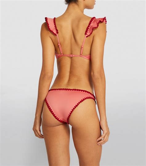 Womens Zimmermann Red Frill Detail Lyre Bikini Harrods Uk