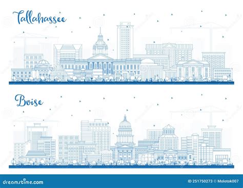 Outline Boise Idaho And Tallahassee Florida City Skyline Set Stock