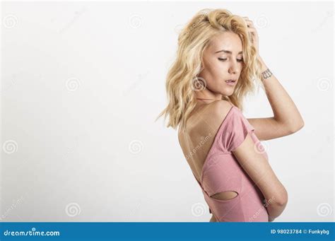 Girl Posing In Pink Fashionable Bikini Looking At Camera Stock Photo Image Of Portrait Long