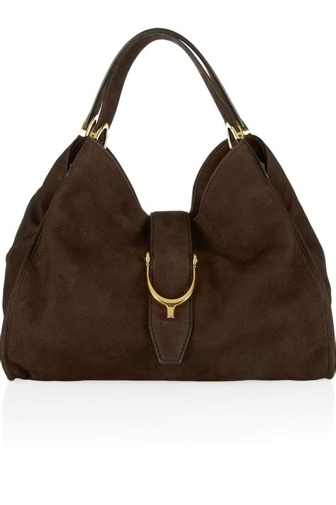 Gucci Soft Stirrup Nubuck Suede Shoulder Bag In Cocoa Brown Lyst