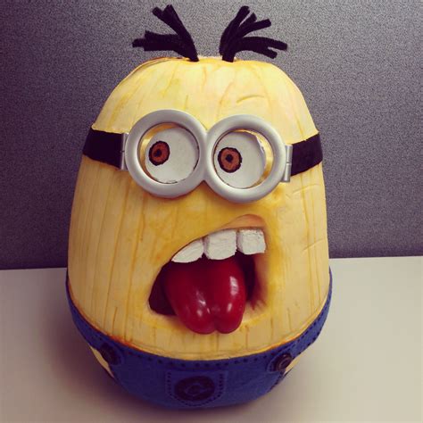 A Minion Pumpkin Carved For Halloween I Love The Red Bell Pepper