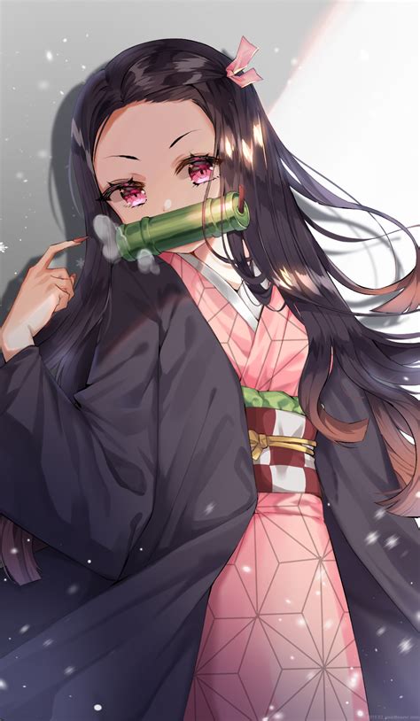 2d Kamado Nezuko Portrait Display Vertical Artwork Kimetsu No Yaiba Anime Girls Anime