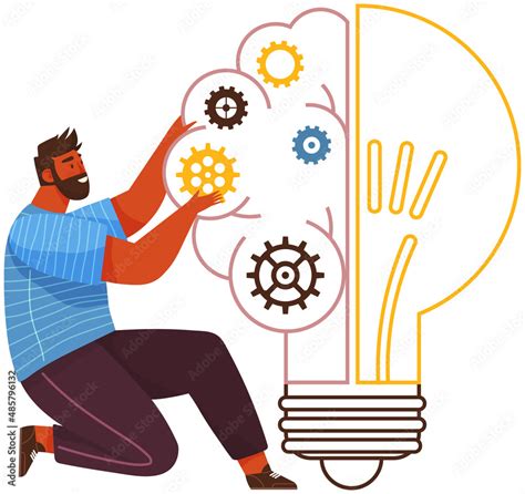 Man Creates New Idea Light Bulb With Gears Vector Illustration