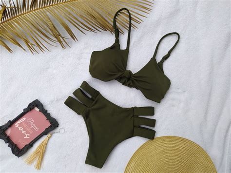 Biquini Hot Pants Top Nozinho Verde Musgo Elo